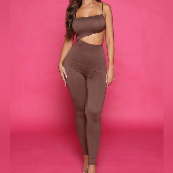 Fashion Nova Pants - Fashion Nova Brown Cutout Jumpsuit